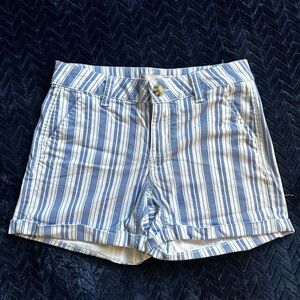 Blue and white striped low rise shorts